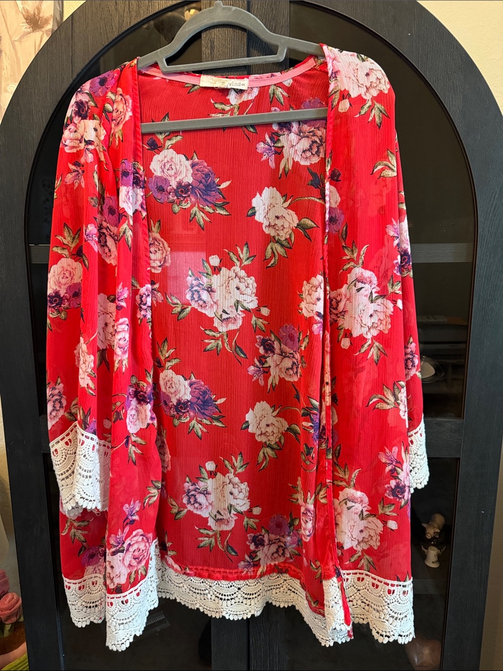 Rewind Red Floral Lightweight Kimono Cover-Up